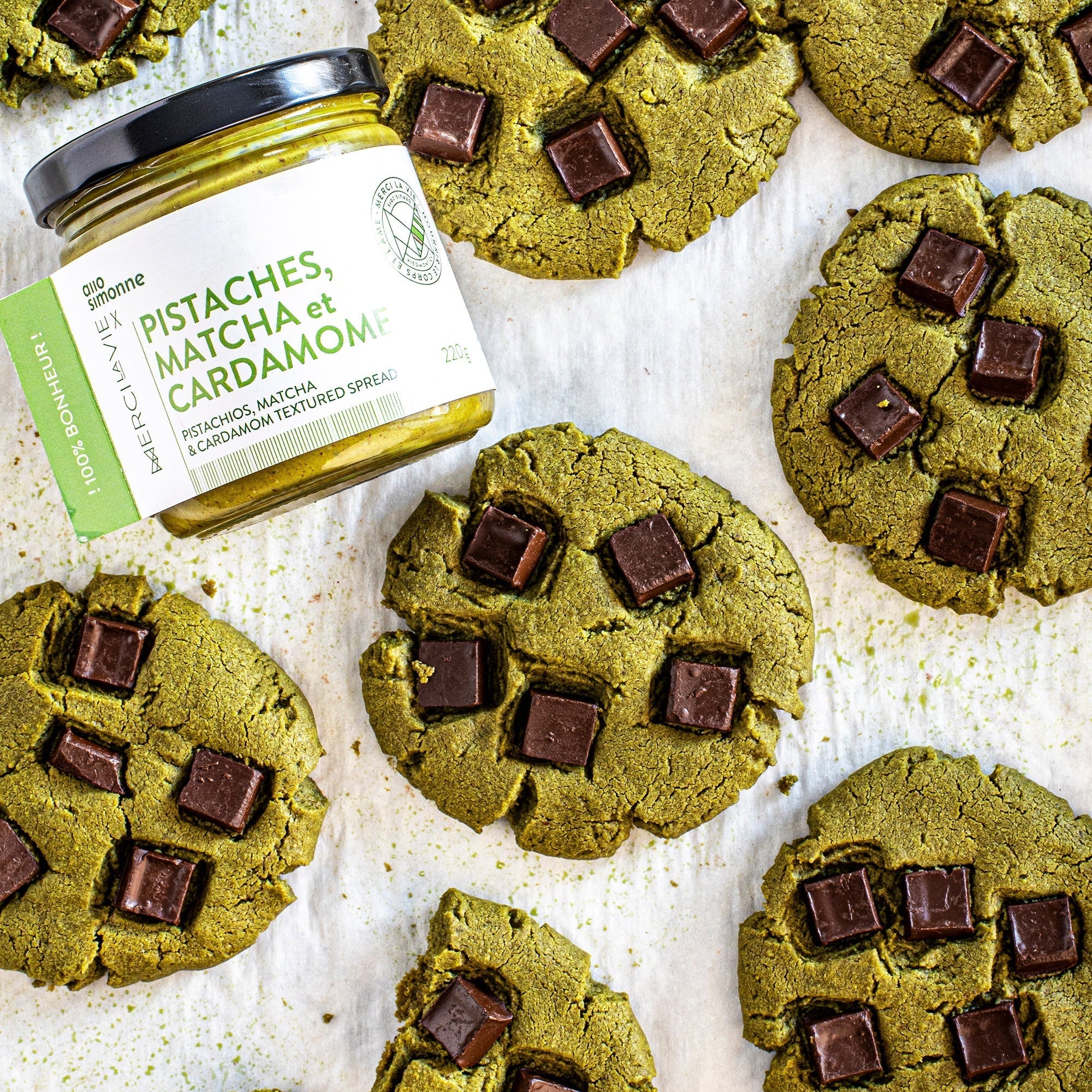 Cookie matcha et chocolat noir