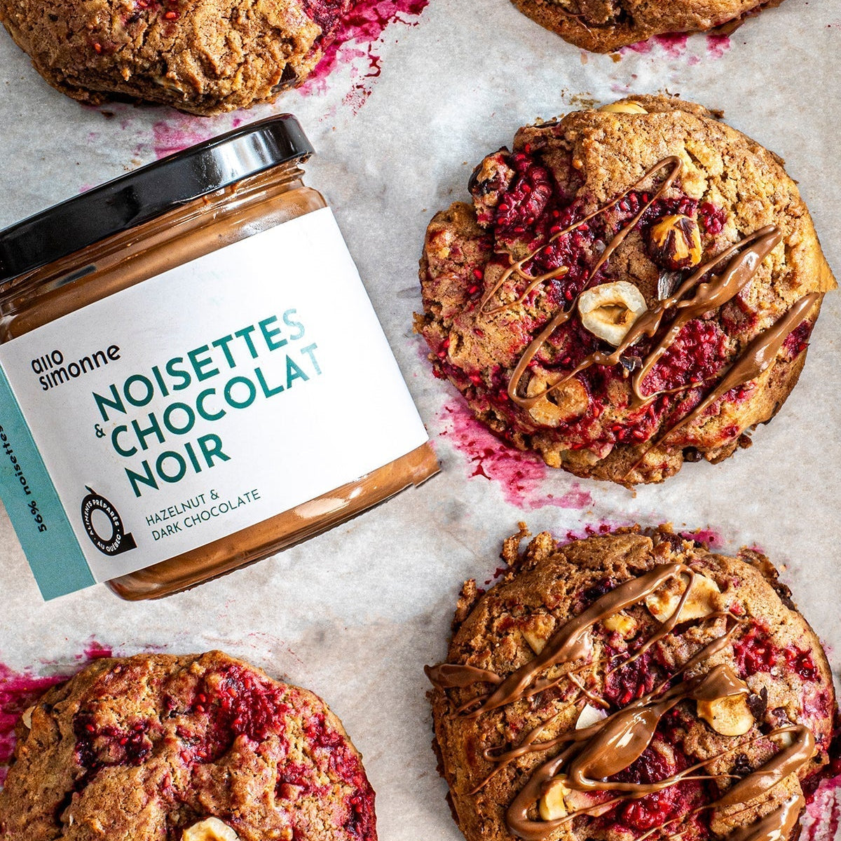 Biscuit chocolat framboise noisette