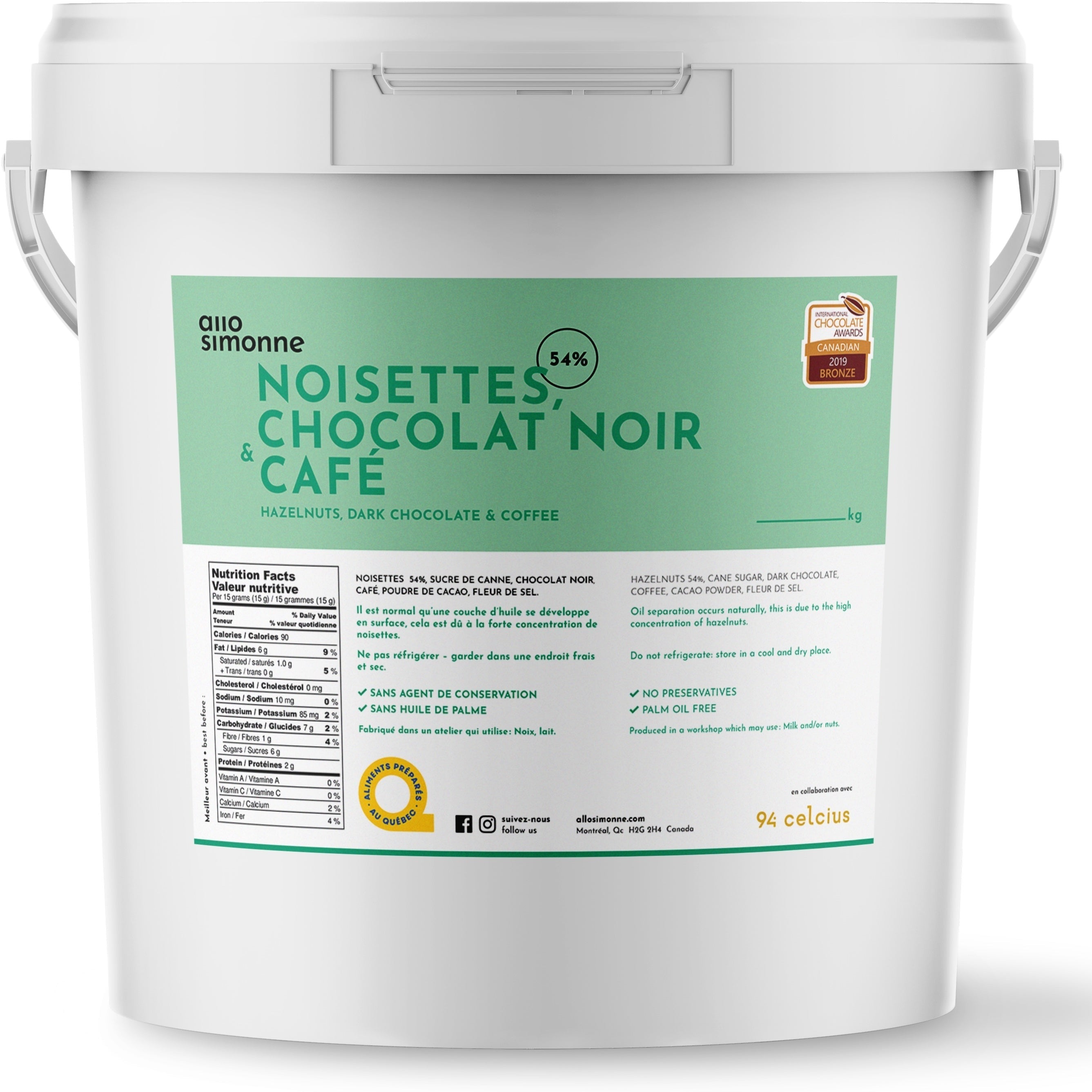 Pot Vrac 1kg De Tartinade Noisettes Chocolat Noir et Café de Allo Simonne