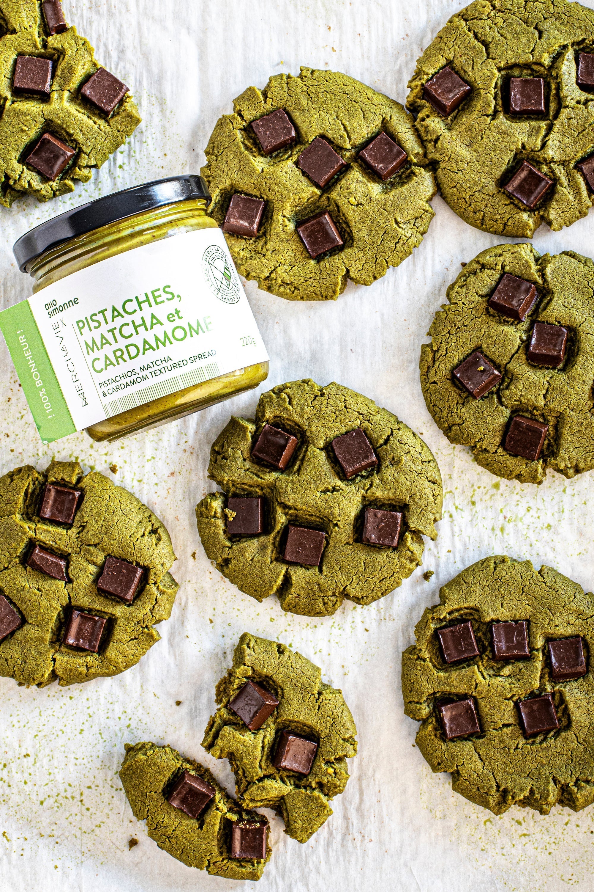 Cookie matcha et chocolat noir