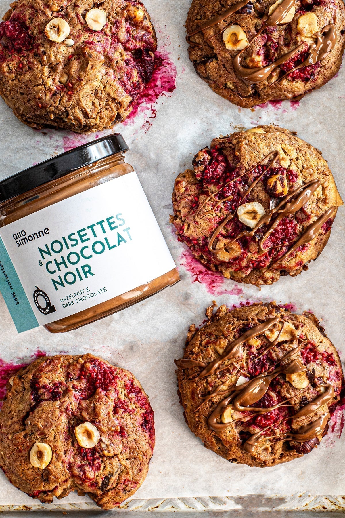Biscuit chocolat framboise noisette