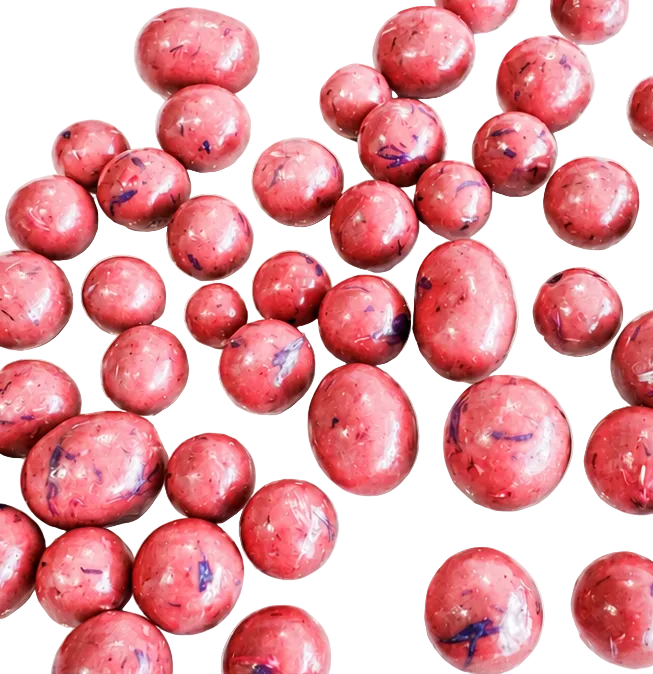 Dragées au bleuet et à la fraise enrobées de chocolat