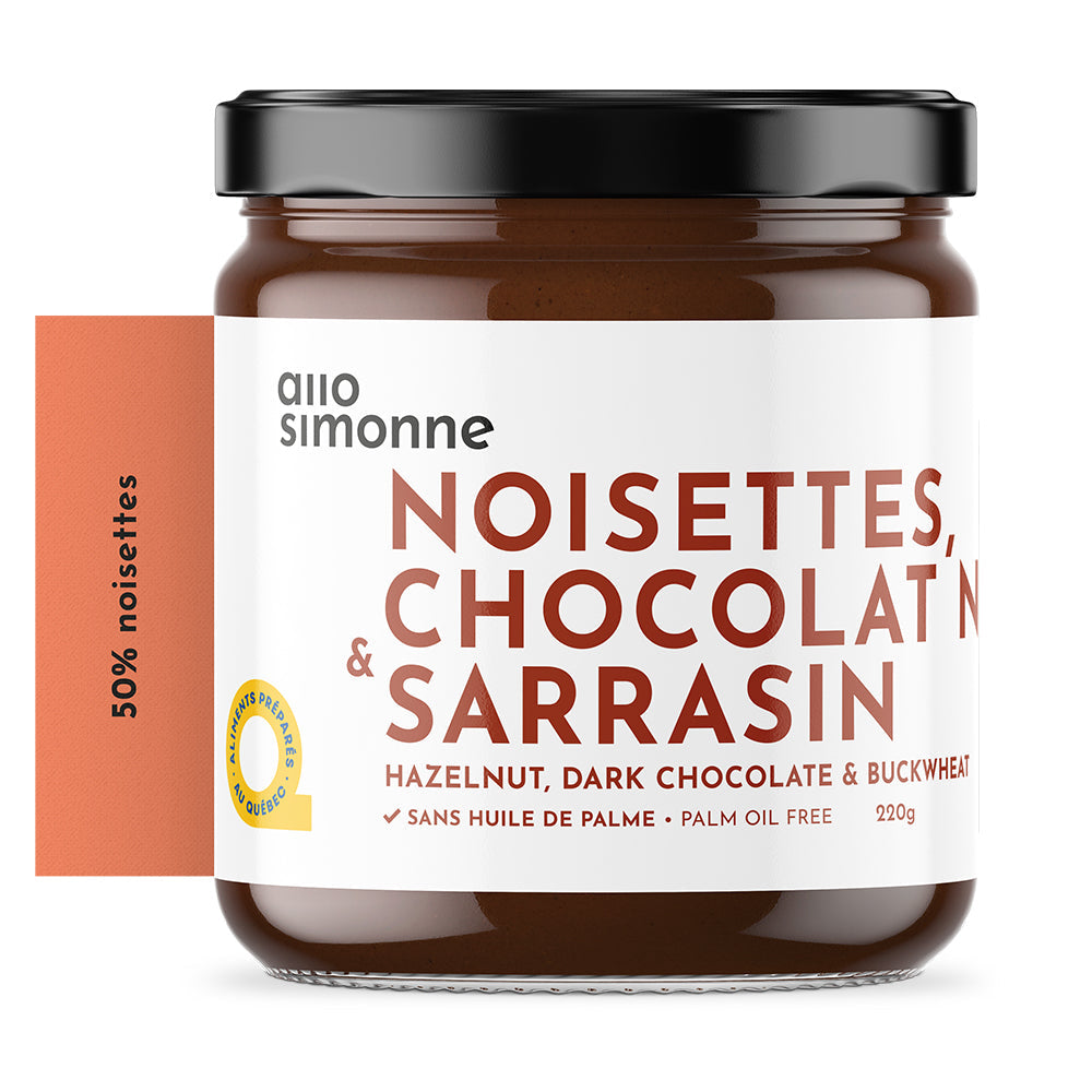 Pot de Tartinade Noisettes Chocolat Noir et Sarrasin de chez Allo Simonne