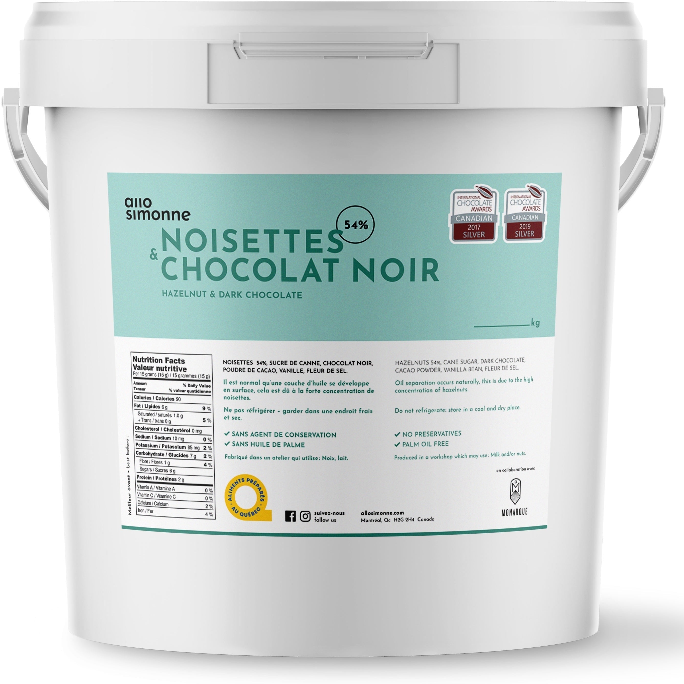 Pot Vrac 1kg De Tartinade Noisettes et Chocolat Noir de Allo Simonne