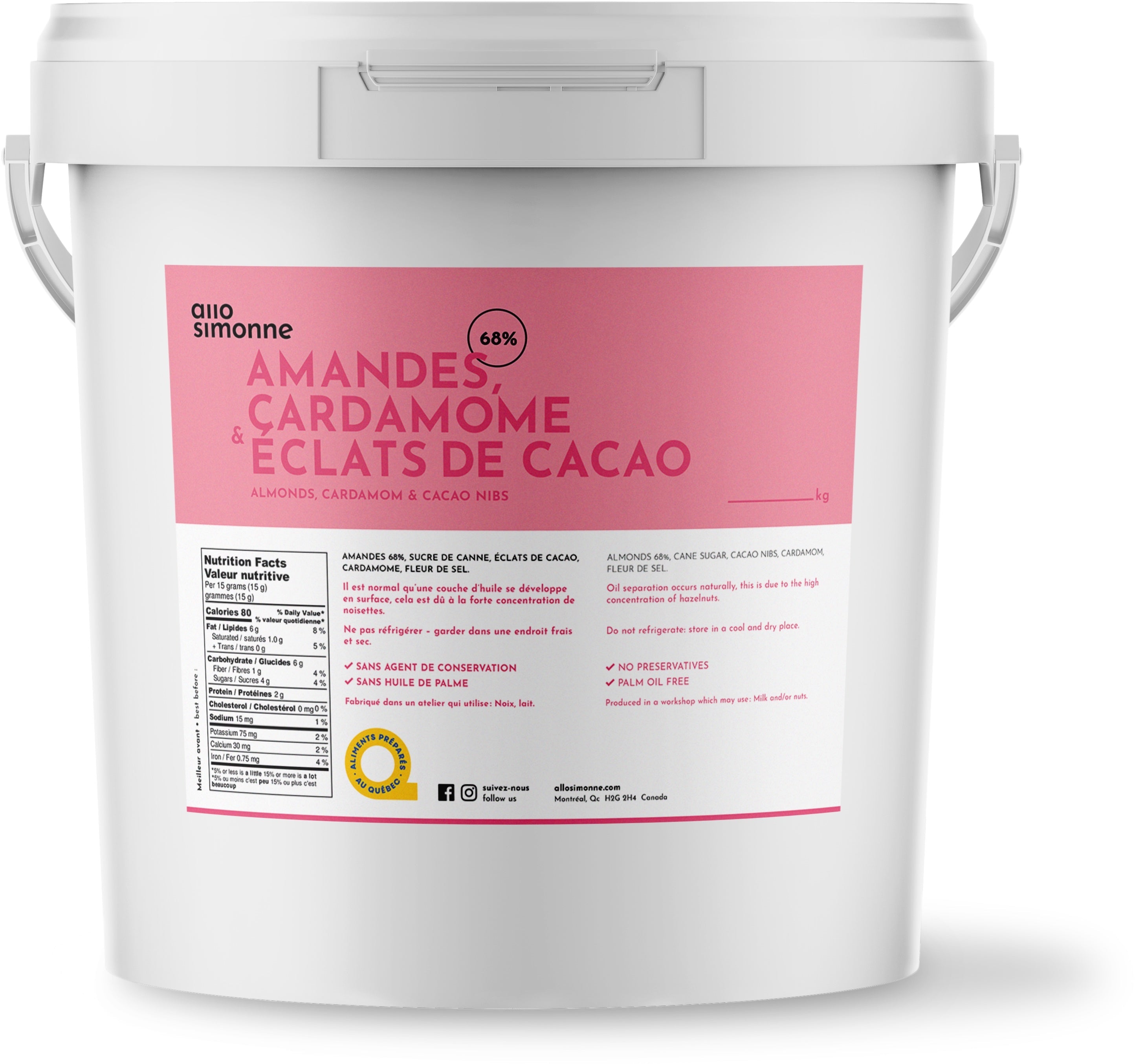 Pot Vrac 1kg De Tartinade Amandes, Cardamome et Éclats de Cacao de Allo Simonne